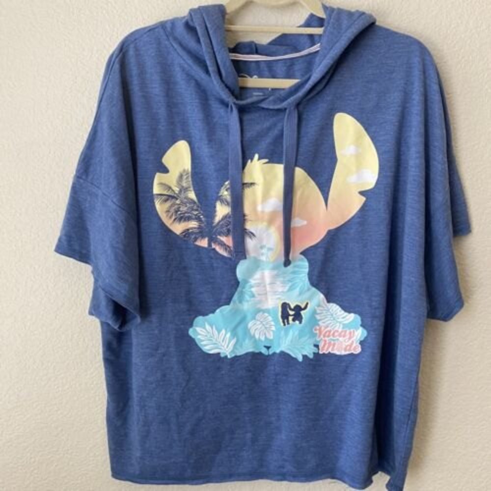 Disney Stitch Graphic Hooded Pullover Sweatshirt Short Sleeve Girls Sz 16-18 XL